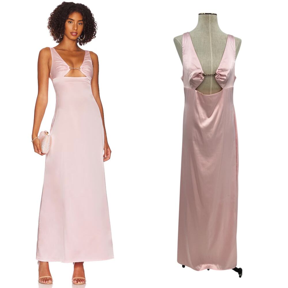 Revolve More to Come Poppy Cut Out Dress Maxi Satin Chain Pink Size Large